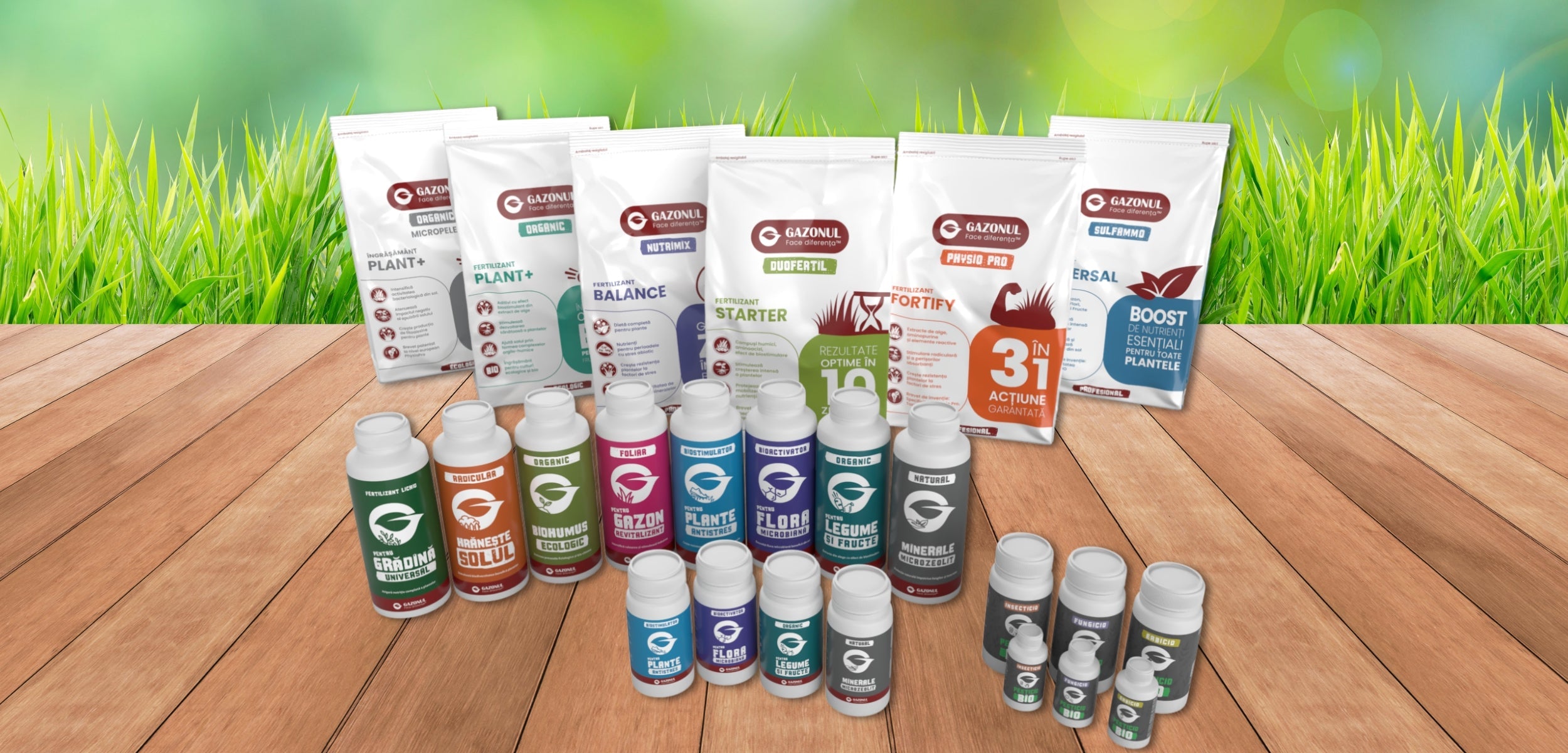 Gama de produse lichide Gazonul care conține fertilizanți și biostimulatori