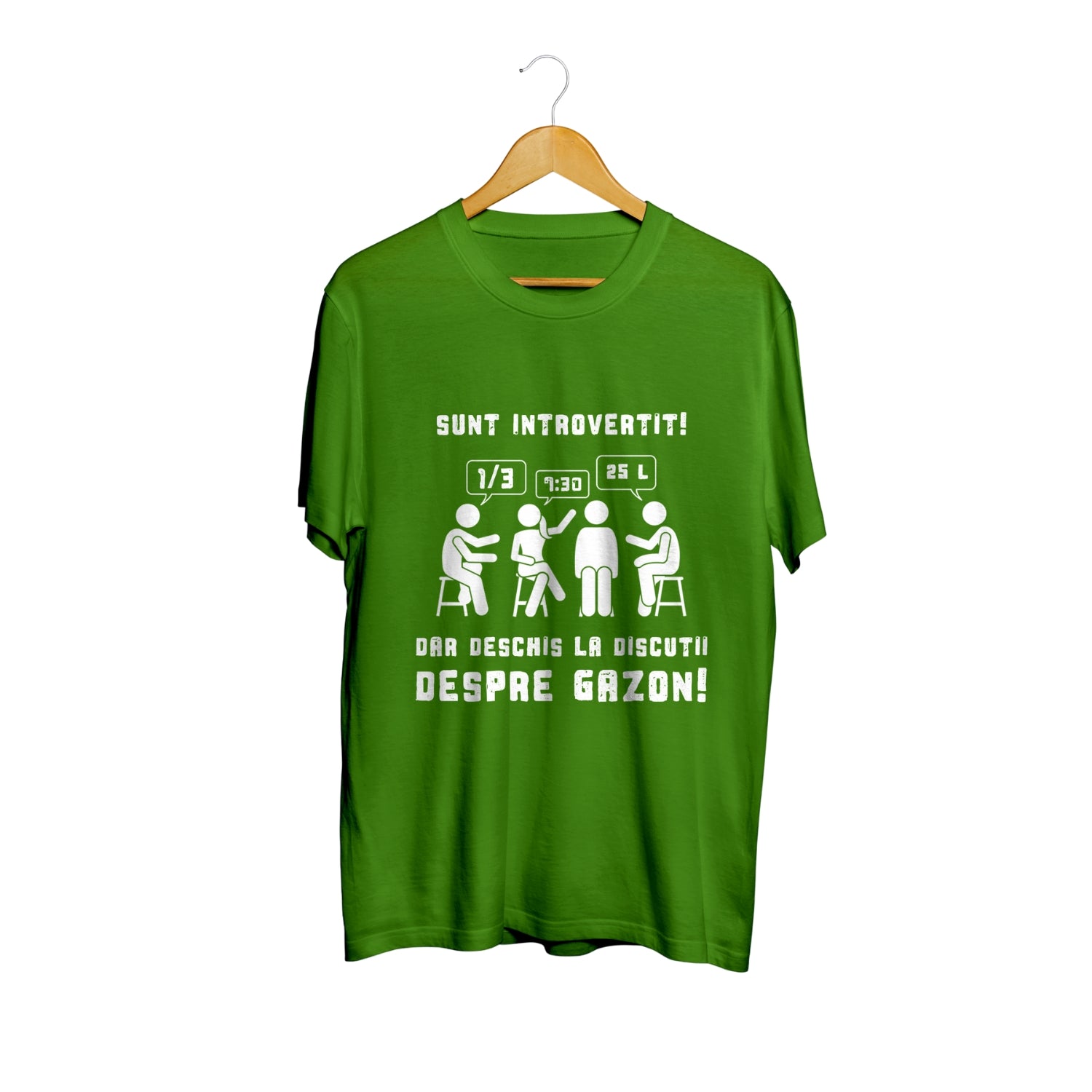 Tricou verde Sunt introvertit dar deschis la discuții despre gazon – 100% bumbac