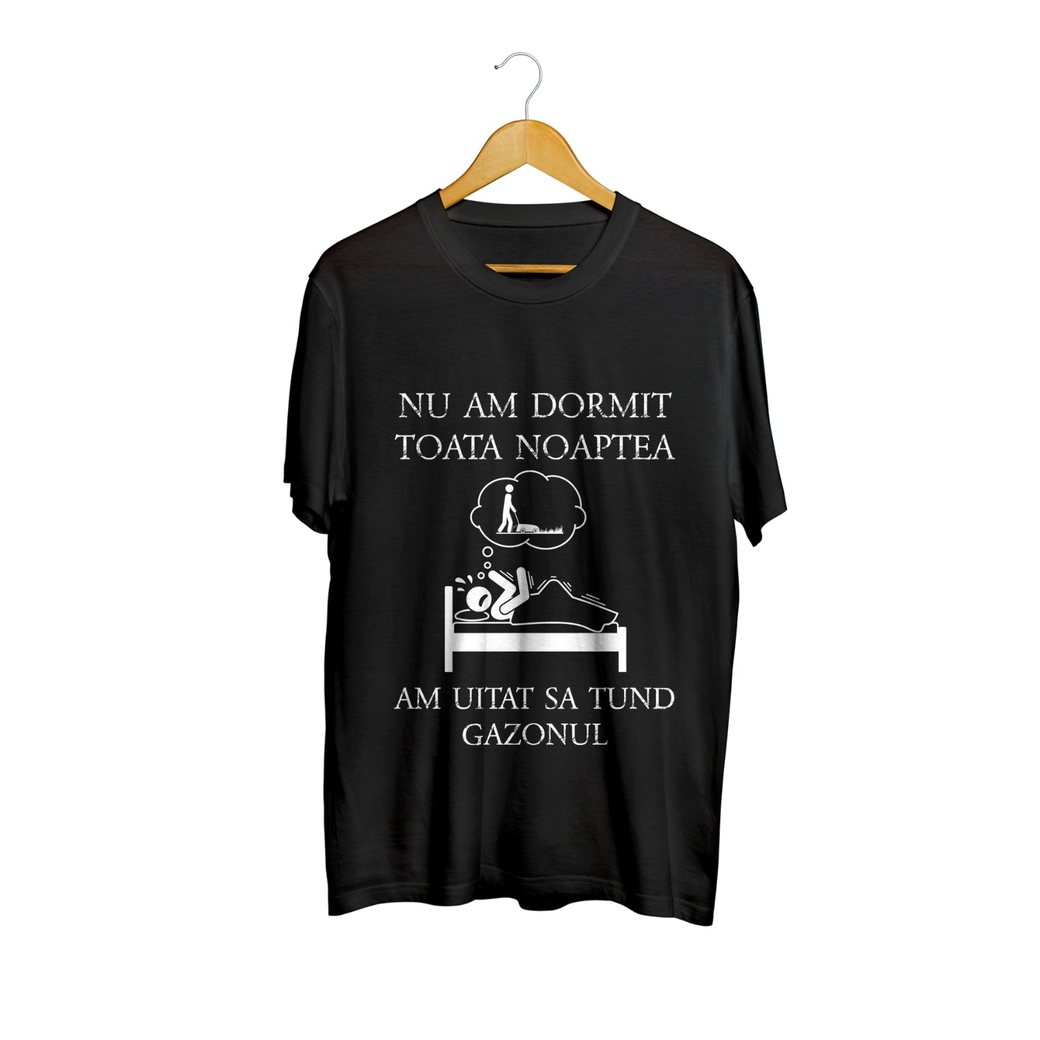 Tricou negru Nu am dormit toată noaptea. Am uitat să tund gazonul – 100% bumbac, mesaj amuzant pentru iubitorii de gazon