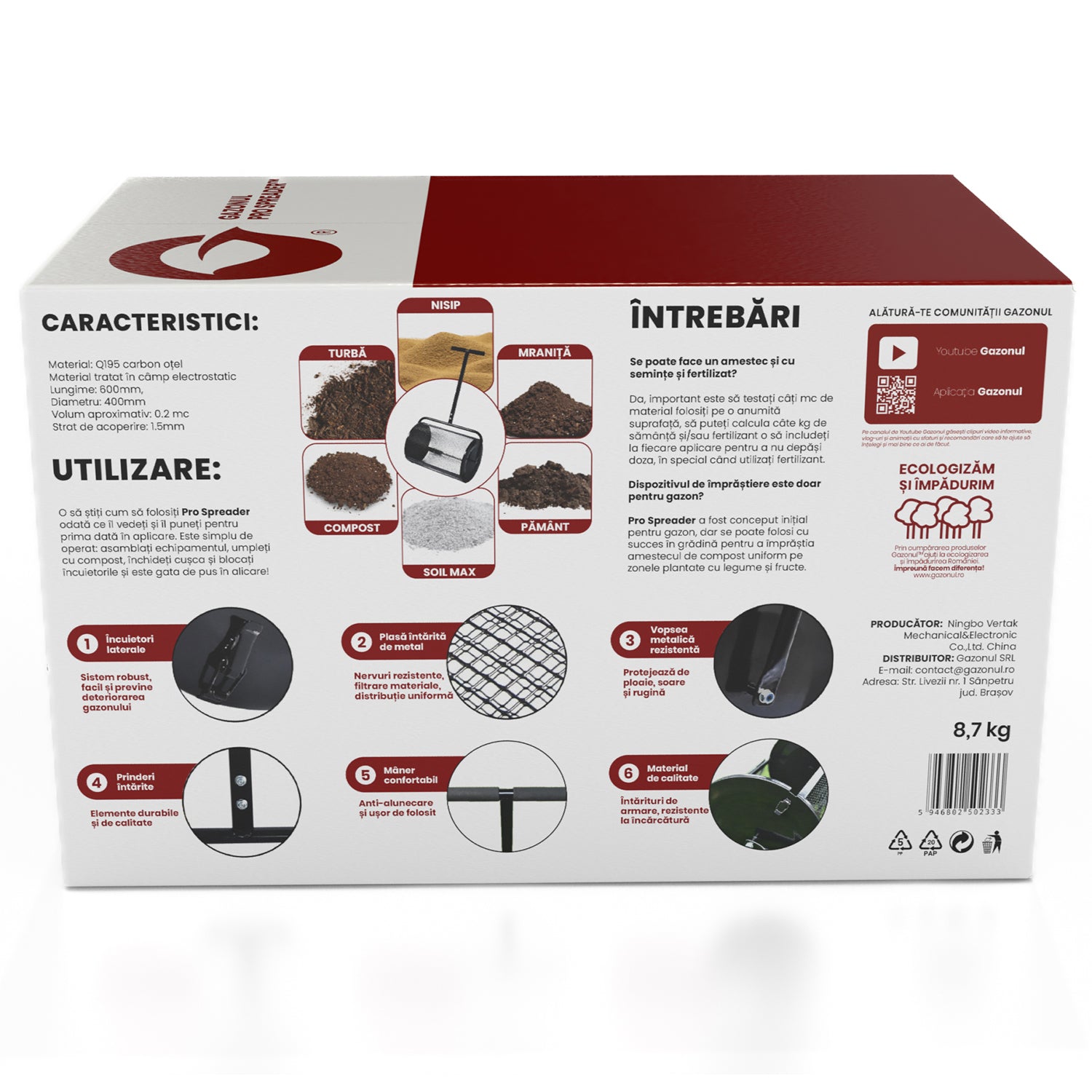 Dispozitiv profesional de împrăștiere PRO Spreader, manual, 72L