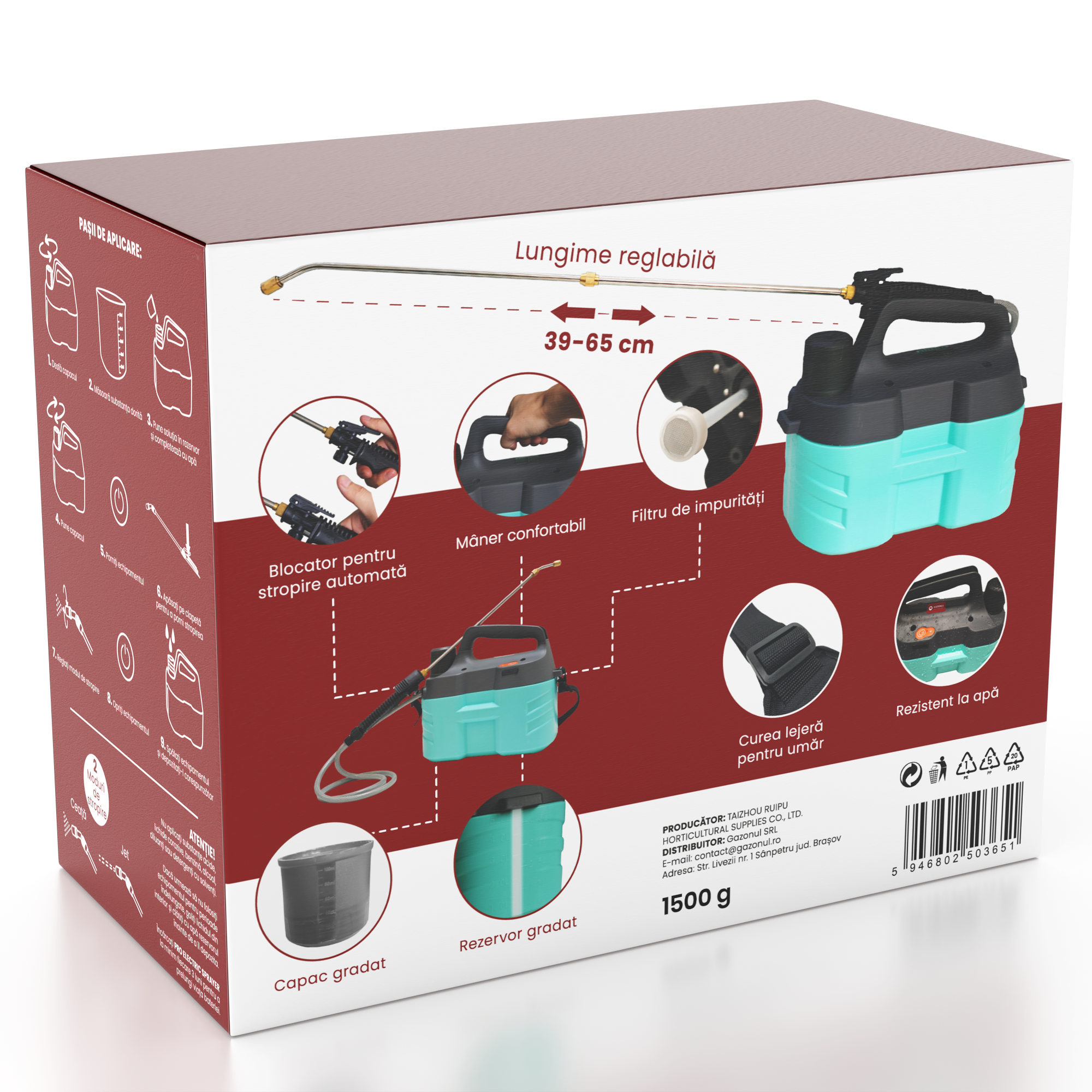 Pulverizator PRO Electric Sprayer, tip pompă portabilă pentru grădină, 5 L