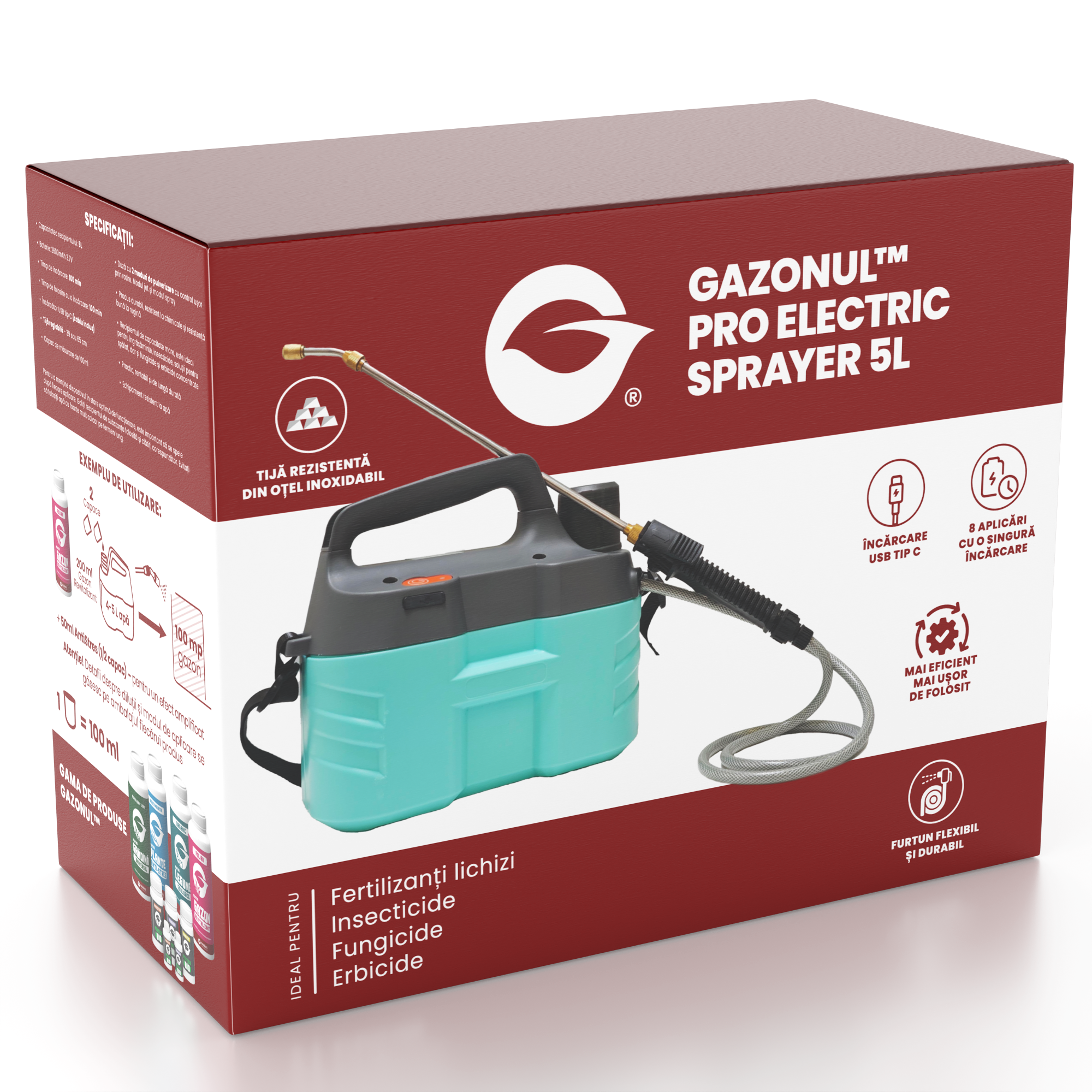 Pulverizator PRO Electric Sprayer, tip pompă portabilă pentru grădină, 5 L