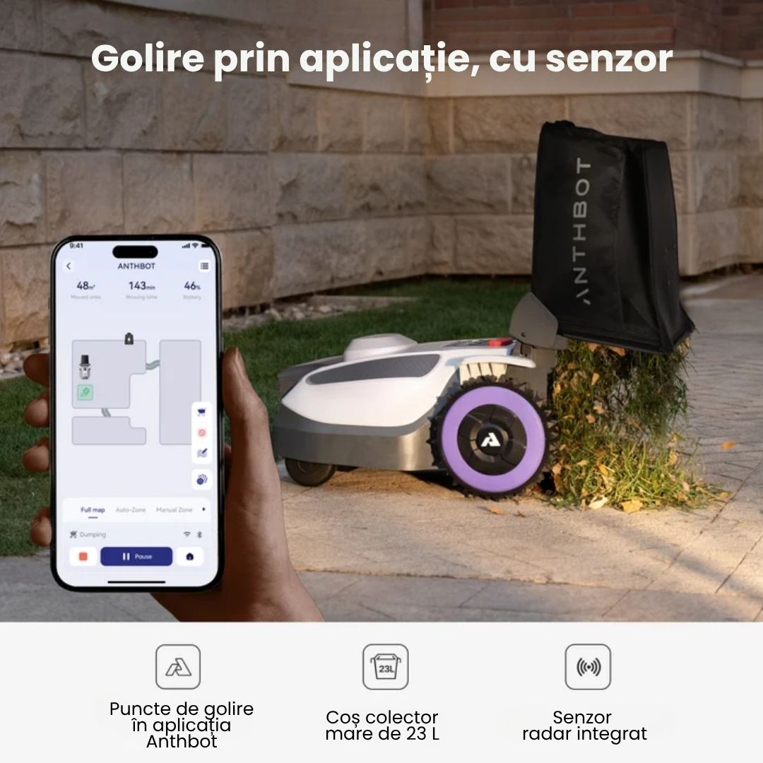 Robot de tuns gazonul ANTHBOT N8, cu coș colector, RTK + Vision, max. 1.500 m², fără fir perimetral