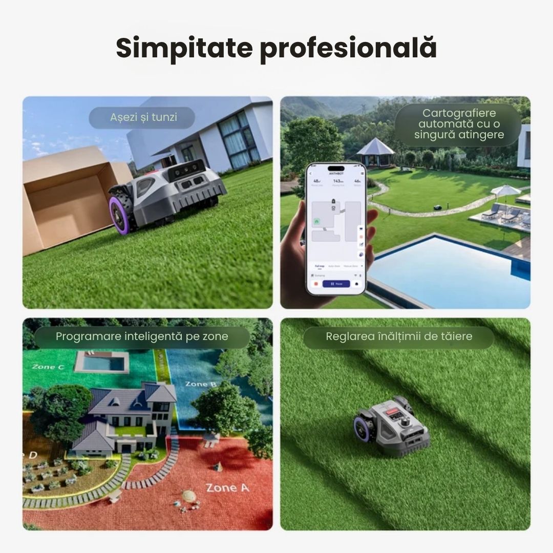 Robot de tuns gazonul ANTHBOT M9 PRO, LiDAR + RTK/NetRTK + Vision, max. 1000 m², fără fir perimetral