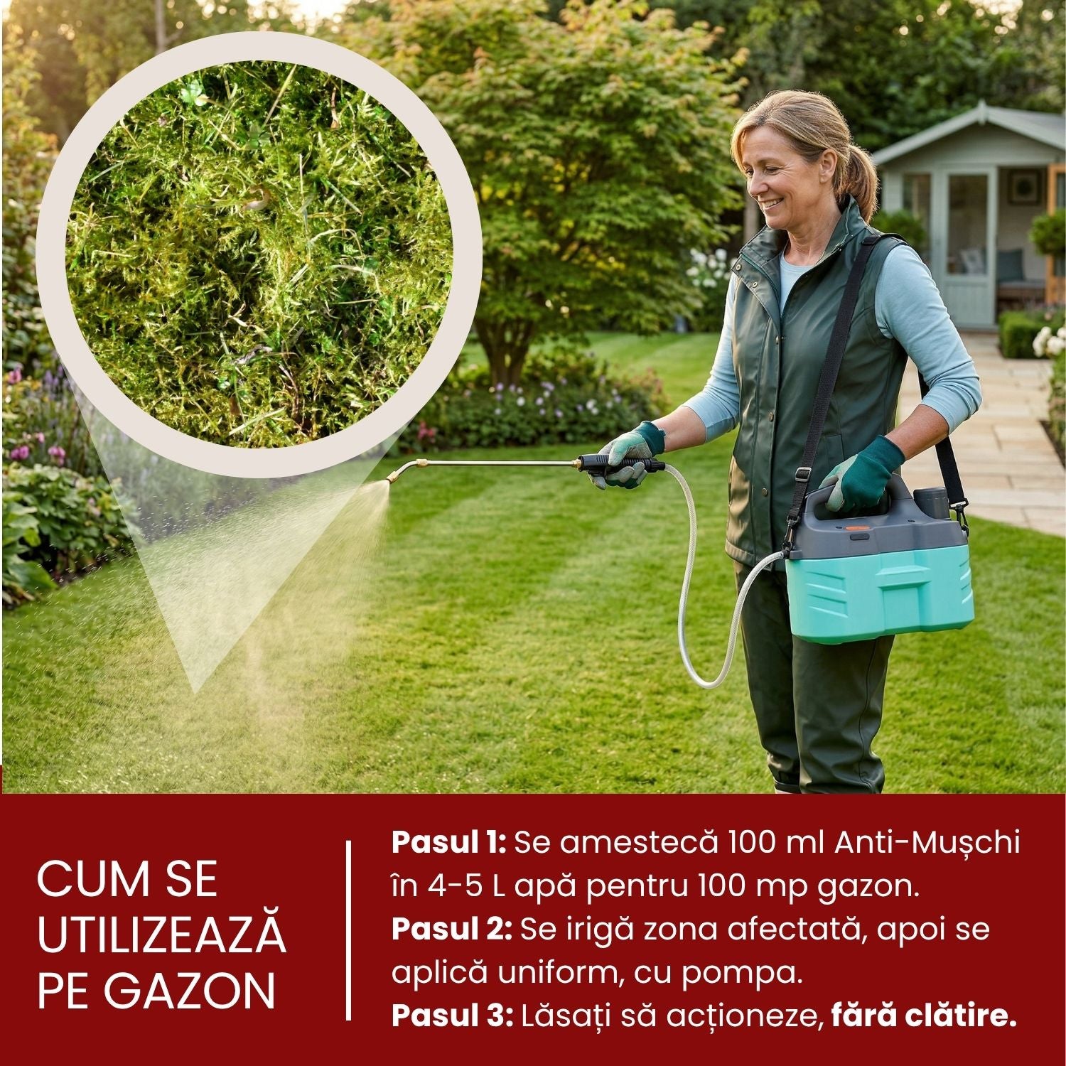 Tratament foliar Anti-Mușchi pentru gazon sănătos 100 ml