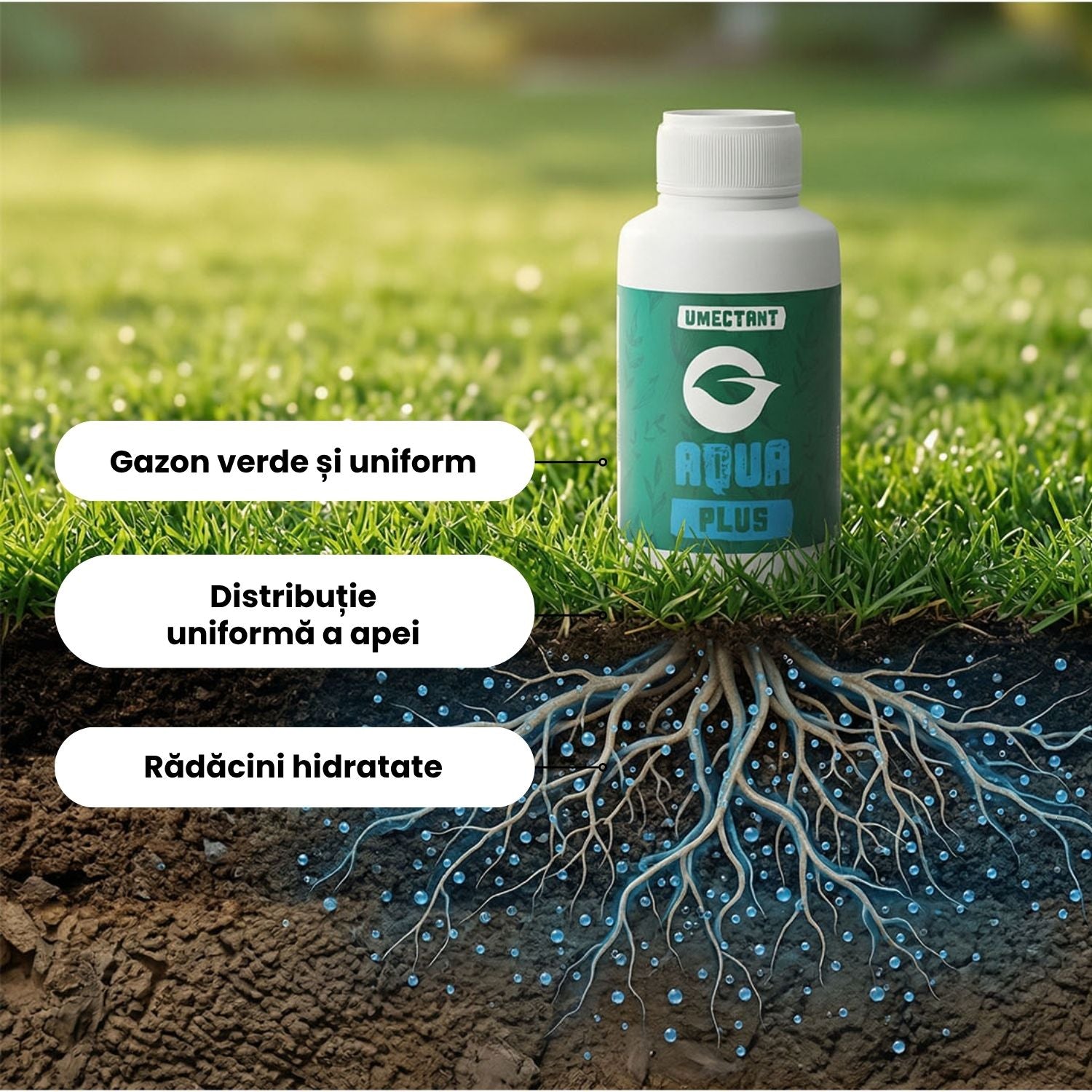 Agent umectant AquaPlus contra uscăciunii localizate din gazon 100 ml