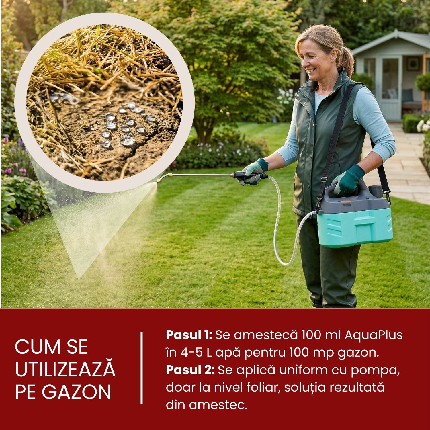 Agent umectant AquaPlus contra uscăciunii localizate din gazon 100 ml