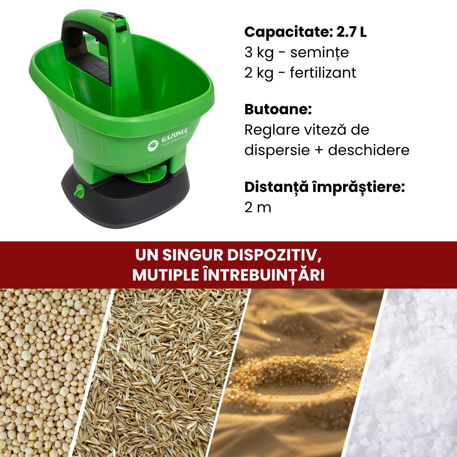 Distribuitor electric Easy Drop – 2.7 L pentru semințe și îngrășăminte