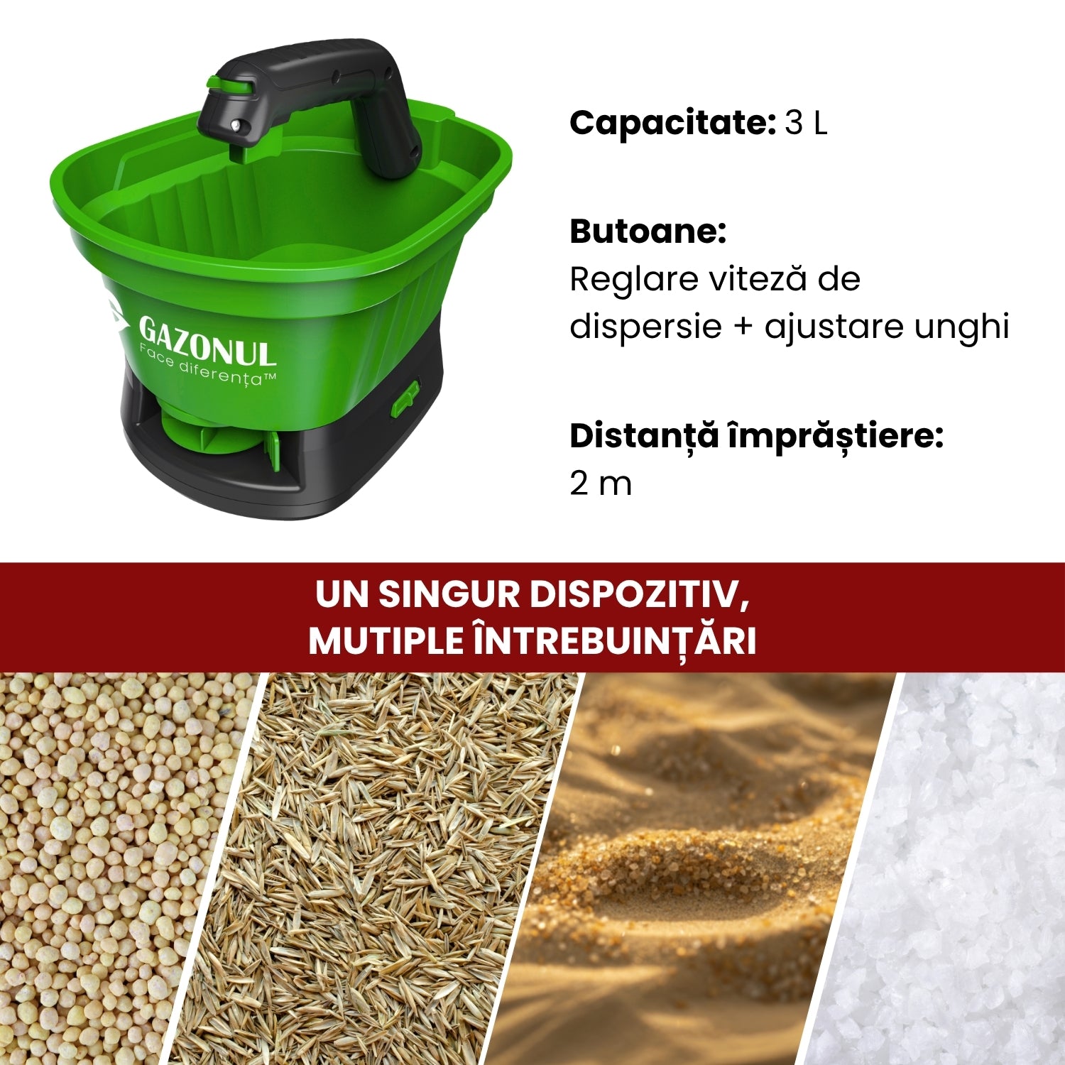 Distribuitor electric Pro Drop – 3 L pentru semințe și îngrășăminte