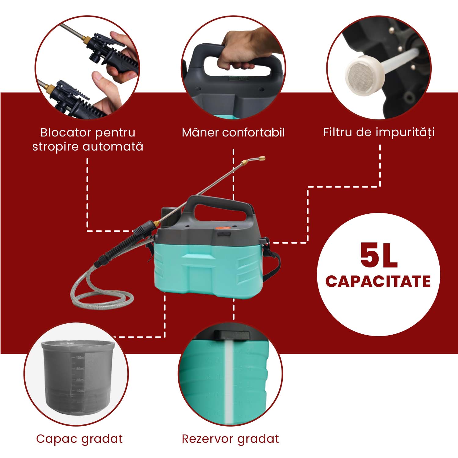 Pulverizator PRO Electric Sprayer, tip pompă portabilă pentru grădină, 5 L